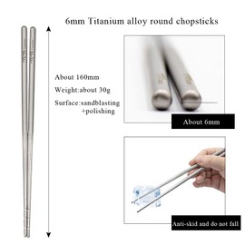 TiTo Solid Titanium Chopsticks for Camping Picnic and Hiking Reusable Lightweight Outdoor Tableware 1 Pairs (6x160mm)