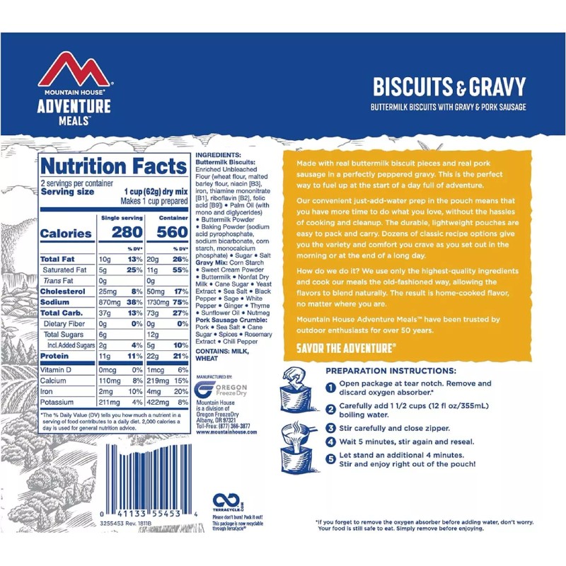 Mountain House Biscuits & Gravy Freeze-Dried Emergency Food Survival Supply