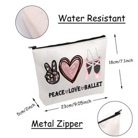 Ballet Dancer Makeup Bag Peace Love Ballet Cosmetic Bag with Zipper Ballet Gift for Dancer Dance Lover (Peace Love Ballet)