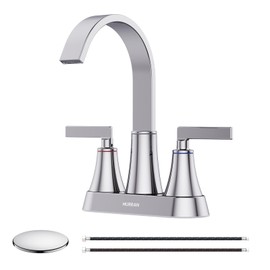 Centerset Bathroom Faucet, 2-Handle Bathroom Faucets, HURRAN 4 Inch Bathroom Sink Faucet, 1.2 GPM Flow Rate, Lead-Free, Chrome