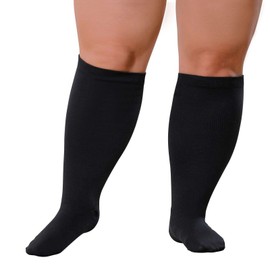 Plus Size Compression Socks: Wide Calf Compression Stockings for Men Women - Up to 7X Large 20-30 mmHg Compression Hose for Pregnancy Travel Running Nurses 5XL Black