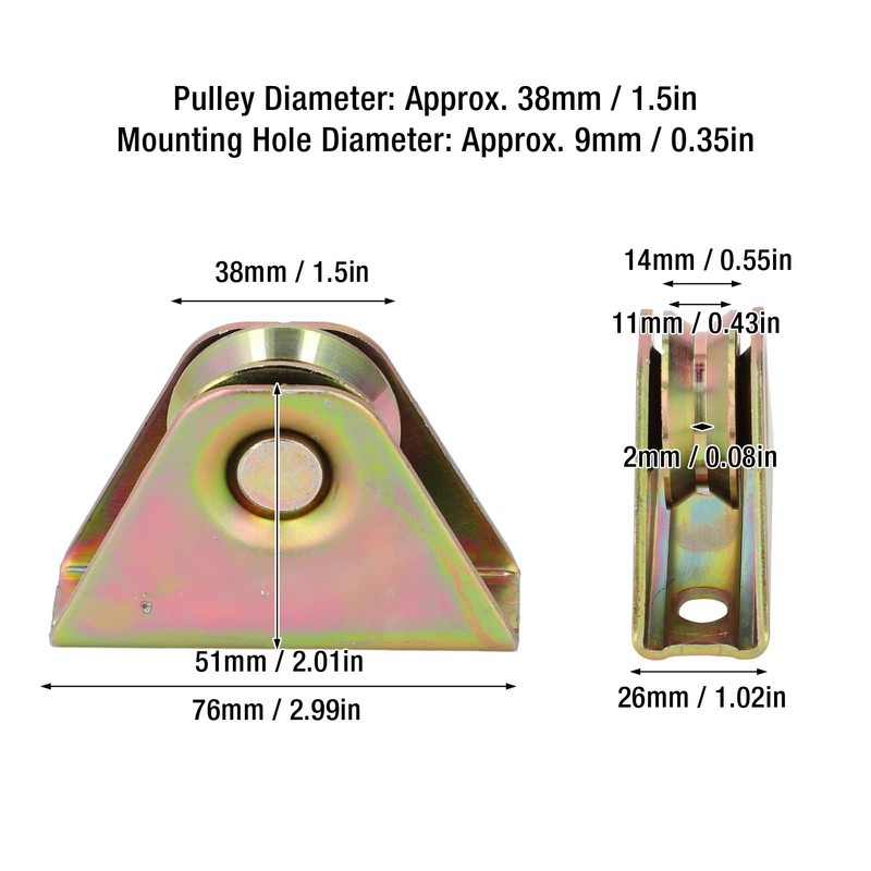 2PCS V Groove Wheel Pulley, Galvanized Alloy Steel Track Rail
