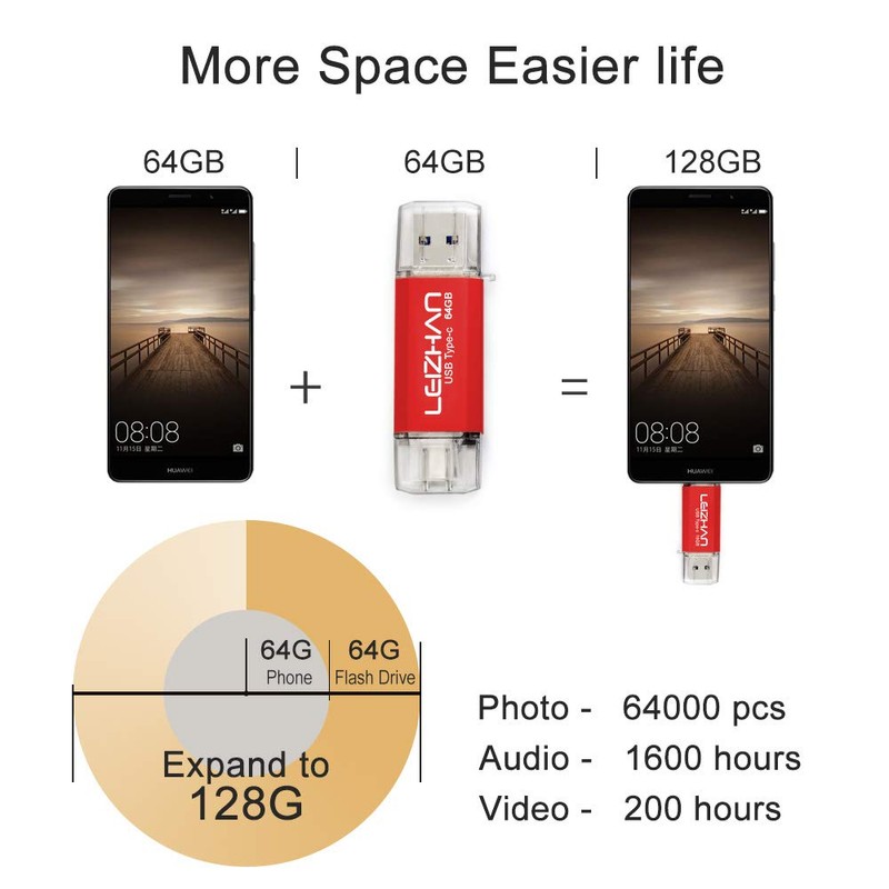 leizhan 64GB USB Stick Type C Memory Stick OTG Speicherstick