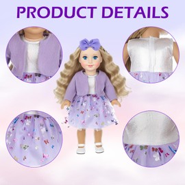 3-Piece Doll Clothes 43 cm Set, Purple Girls Doll Clothes, Doll Clothes Including Coat Dress and Headband, Doll Dresses for 16-18 Inch Baby Doll Gift Children