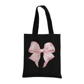 SHENHE Women's Cute Bow Print Shoulder Bag Canvas Tote Bag Casual Y2k Shopper Handbags Black and Pink One-Size