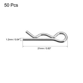 sourcing map Clip Pins 1.2mm Wire Carbon Steel 21mm Length Trailer R Shaped Spring Cotter Tractor Mower Fastener Hardware Silver Tone 50pcs