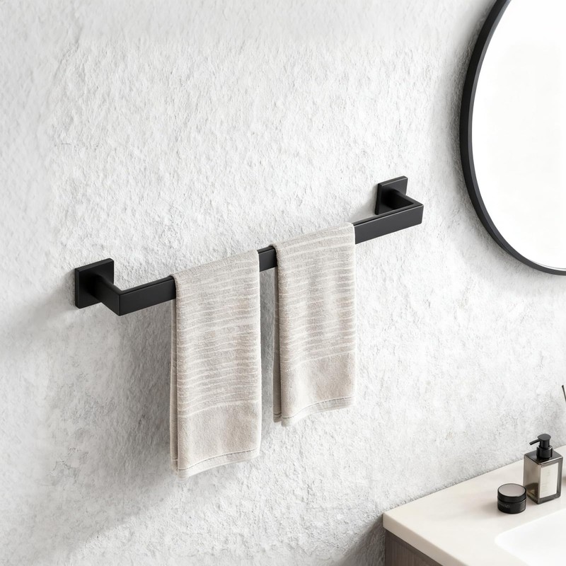 23.6 Inch Matte Black Bathroom Towel Bar Set, 2-Piece Square