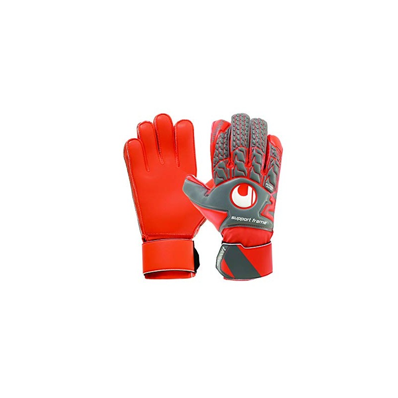 uhlsport Goalkeeper Gloves 101105902 Man, Mens, 101105902, Gris Foncé/Rouge Fluo/Blanc,