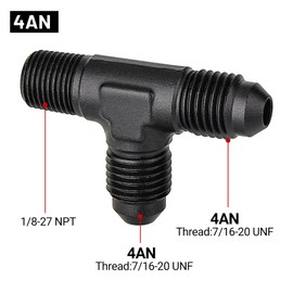 EVIL ENERGY 4AN Tee Male Flare to 1/8 NPT on Run T Fitting Adapter Aluminum Black
