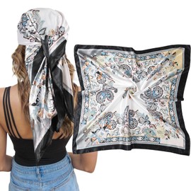 AWAYTR 35" Large Square Satin Head Scarf - Silk Hair Scarf Square Hair Bandanas Large Scarf Sleeping Head Wraps for Women (Cashew(White))