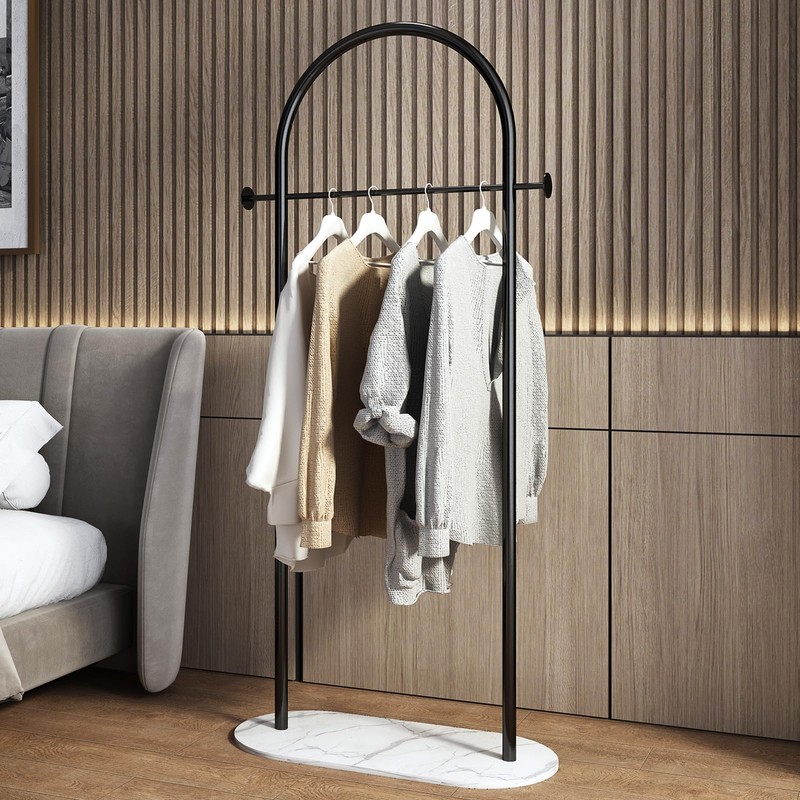 Freestanding Clothing Rack with Marble Base,Modern Black Arch Garment Rack