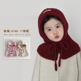 Children's Winter Balaclava Hat & Scarf Combo (Korean Style) - lf2491 - Free Size 49-53cm (Recommended Age 3-9 Years) Red 3ea