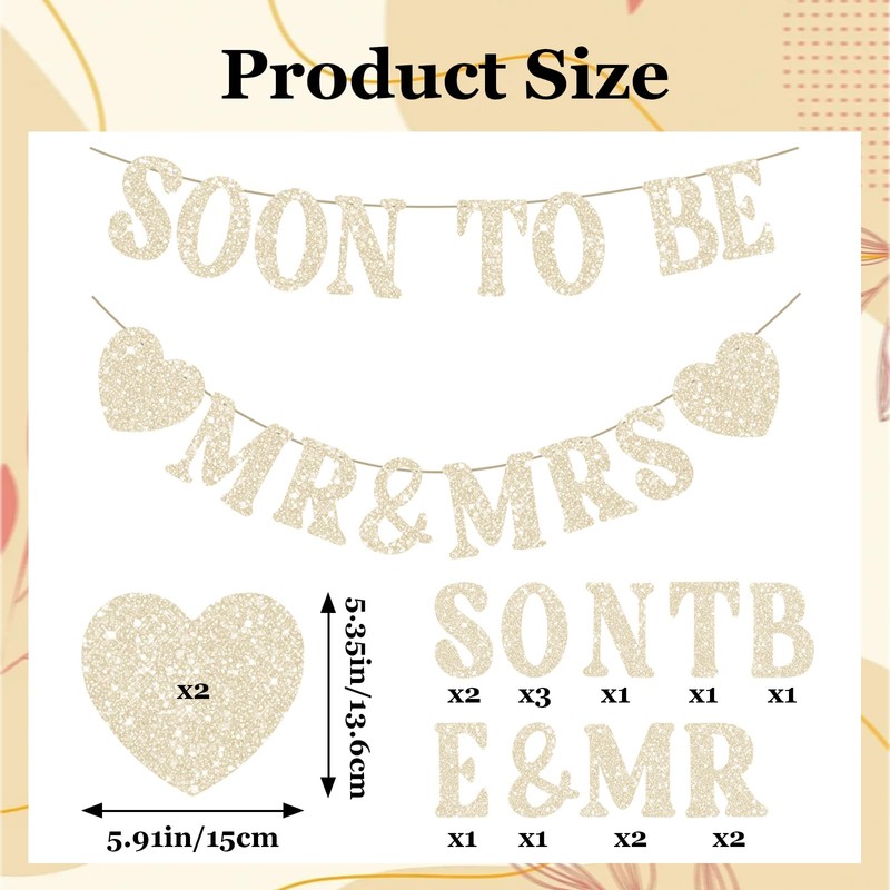 Daxilonyz Gold Glitter “Soon to Be Mr & Mrs” Banner,