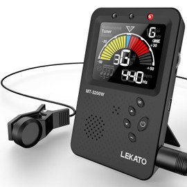 LEKATO Tuner with Metronome Mode, 3 in 1 Digital Guitar Bass Piano with Clip Mic Lightweight Metronome Pickup Clip Vocal Digital Beat Mode LED Color Display USB Charging Multifunction Tuner (Black)