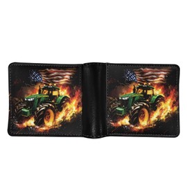 Rshubino Mens Bifold Wallet USA Flag Tractor Wallets for Men Boys Teens Leather Slim Wallet with Money Clip RFID Blocking Wallet with Credit Card Holders