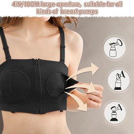 AutoWT Hands Free Pumping Bra, Front Zipper Breast Pump Bra, Comfortable and Adjustable Hook&Loop Back Nursing Bra, for Most Breast Pumps