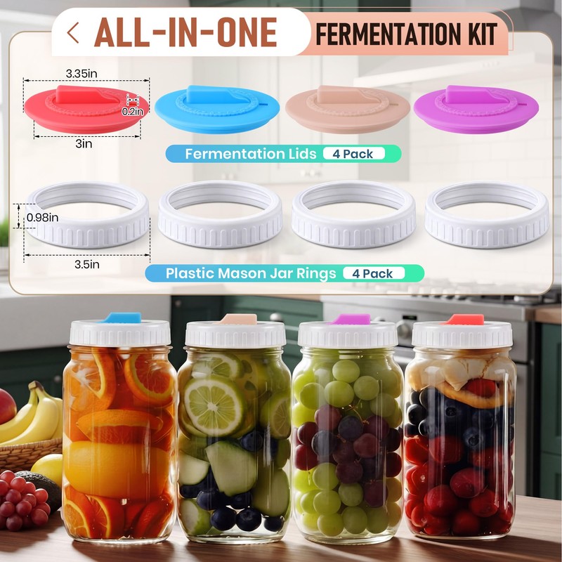 4 Pack Mason Jar Fermentation Lids with Date Dial, 4