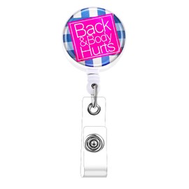 Gjinxi Back & Body Hurts Badge Reels Holder Retractable ID Clip for Nurse Name Tag Card, Retractable Keychain Heavy Duty Cute Funny Badge Reel Nursing Badge Holder with Alligator Clip for Nurse Office
