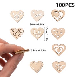 FRUHLING Pack of 100 Wooden Hearts Decorative Wedding Wooden Hearts for Crafts Heart Wooden Discs for DIY Crafts Decorations Table Decoration Diameter 3 cm