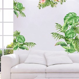 WOHAHA Wall Sticker, House Plants, Stylish, Large, Green Plants, Tortoise Bamboo Scenery, Wallpaper Sticker, Removable, Stylish, Scandinavian Monotone, Flowers, Flowers on Leaves, Wall Decoration,