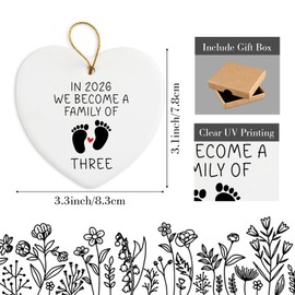 New Mom Dad Gifts Ceramic Ornament Keepsake Sign Heart Plaque in 2026 We Become a Family of Three Pregnancy Announcement Gifts for New Parents Baby Reveal Ideas Christmas Ornament