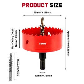 Hole Saws Cutter, HSS Bi-Metal Drill Bit for Wood, Plastic, UPVC, Fiberglass and Plasterboard (80mm)