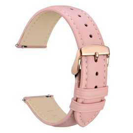 WOCCI 18mm Leather Watch Strap for Women, Quick Release Band, Rose Gold Buckle (Pink)