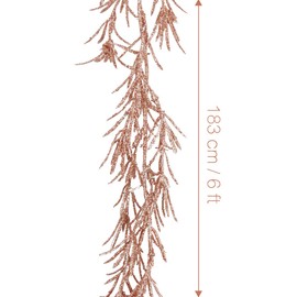 KI Store Pack of 3 Leaves Fir Garland Christmas Tree Garland Pink Gold Artificial with Glitter 183 cm Christmas Garland Christmas Tree Decoration Christmas Tree Garland for Christmas Decoration