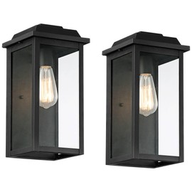 John Timberland Eastcrest Modern Outdoor Wall Light Fixtures Set of 2 Textured Black Metal 14" Clear Glass Panels for Post Exterior Barn Deck House Porch Yard Patio Garage Garden Outside