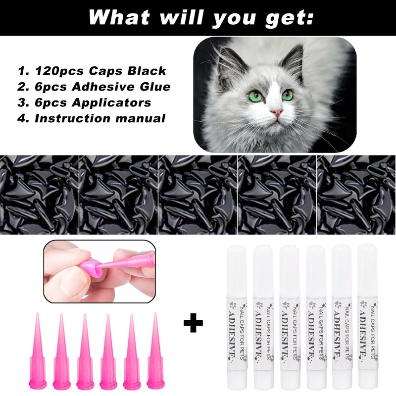 VICTHY 120pcs Cat Nail Caps | Cat Claw Caps |