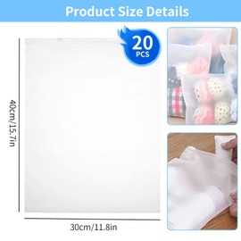 20 Pcs Thickened Frosted Plastic Garment Bags Clear Clothes Packaging Bags with Vent Hole Resealable Translucent Travel Storage Bag Sealed Zipper Storage Bags for Clothes Pants T-Shirts (30 * 40CM)