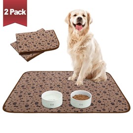 Waterproof Dog Food Mat Non-Slip - 2 Pack Dog Bowl Mat Absorbent Pet Feeding Mats Washable Pee Pads for Puppies Cats, Bone & Paw Pattern 35.4" X 23.6"