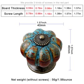 ESreake Yusheng 12 Pack Vintage Ceramic Pumpkin Cabinet Knobs, Kitchen Cabinet Drawers Dresser Cupboard Pull Handles Door Pulls with 3 Kinds of Screws (12 Pack, Leopard-Blue)