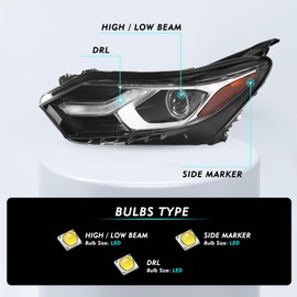 TUSDAR Headlight Assembly Replacement Fits 2018-2020 HID/Xenon Chevy Equinox Factory LED DRL Headlamp LH Driver Side