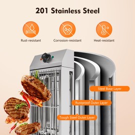 Fichiouy1800W Countertop Barbecue Grill Smokeless Grill Stainless Steel, 110V Electric Griddle Flat Top Indoor Outdoor Tabletop Electric Grill with Non-Stick Cooking Plate Temperature 50-300℃/122-572℉