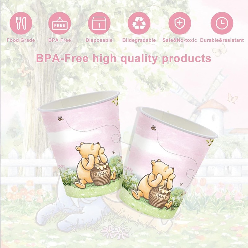 120PCS Pink Classic Winnie Bear Party Supplies Babyshower 1st Party