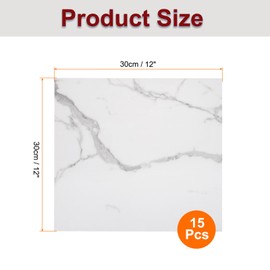 sourcing map 15pcs Peel and Stick Marble Tiles, Waterproof Wall Panel Backsplash, 12"x12" PVC Peel and Stick Shower Tiles for Bathroom, Kitchen, Living, White with Grey Veins Design