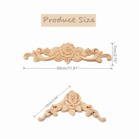 MUXSAM Wood Rose Appliques Onlays Set, 5-Pack Unpainted Decorative Carved Decals for Bed Door Cabinet Wardrobe Mantel Ceiling Wall Headboard Upgrade Decor Craft DIY Projects, 10x10cm+30x7cm