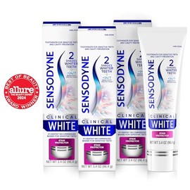 Sensodyne Clinical White - Pasta dental clínicamente probada para blanquear dientes sensibles, protector contra manchas, 3.4 onzas x 3