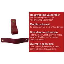 Brute Strength - Leather Handles for Furniture - Bordeaux Red - Pack of 2 - 16.5 x 2.5 cm - Cabinet Handle, Door Handle for Kitchen, Bathroom, Cabinets, Dresser, Wood