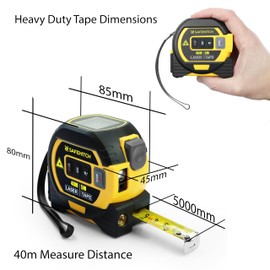Laser Tape Measure 3-in-1 with Large LCD Display | Digital Laser Measurement Tool in/ft/m Scales up to 131ft/40M with calculations | Tape Measure 16ft/5M (in/ft/m) and Cross Line Laser