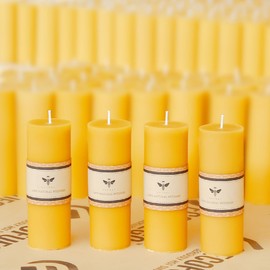 Yellow 2x6 inch Natural Beeswax Pillar Candles Set of 4