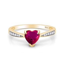 AFFY Simulated Ruby & White Cubic Zirconia Heart Promise Ring in 14k Yellow Gold Over Sterling Silver Ring Size-5
