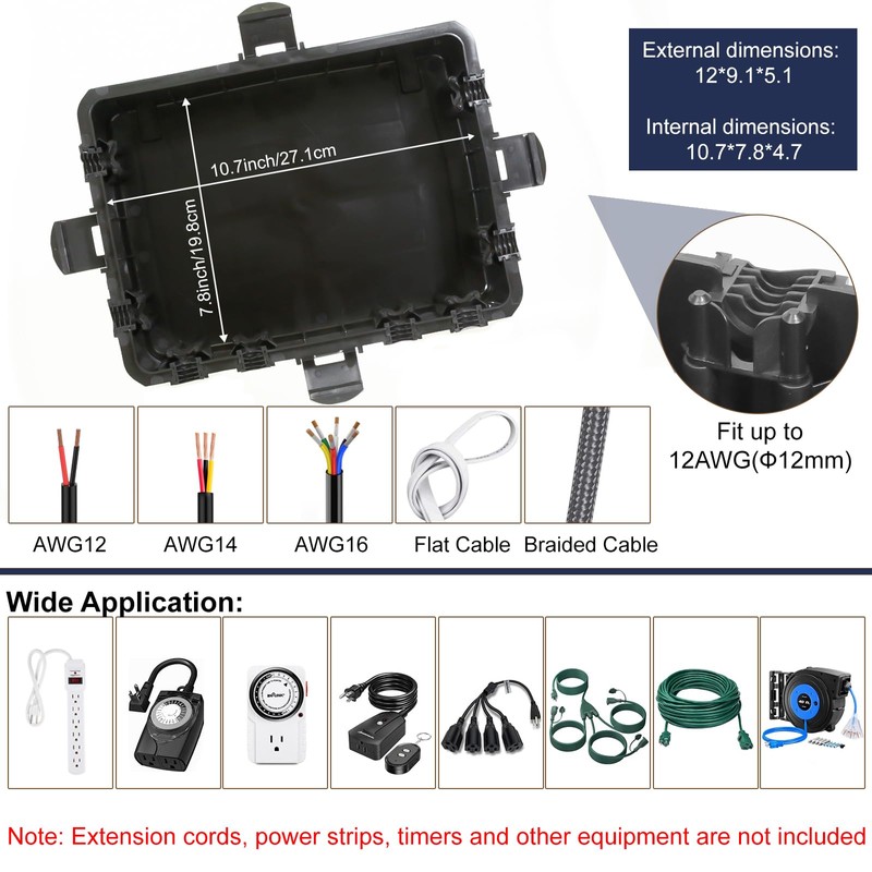 OUTDSPLY Large Outdoor Electrical Box Waterproof, IP54 Extension Cord Cover