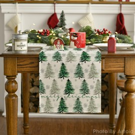 Artoid Mode Xmas Trees Snowflake Christmas Table Runner, Seasonal Winter Green Kitchen Dining Table Decoration for Home Party Decor 13x108 Inch