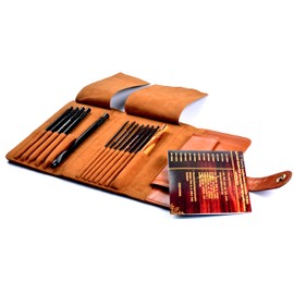 Revolution Fibers Artisan Ebony Wood Crochet Hooks Set with Leather Carrying Case - incl. 13 Crochet Hooks Size US E - P | Premium Set, Portable, Perfect for Crocheting Yarn at Home or on The Go