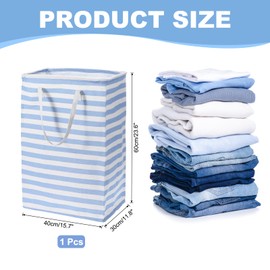 PATIKIL 75L Laundry Basket, Large Collapsible Laundry Hamper Freestanding Waterproof Clothes Hamper with Easy Carry Handles for Bathroom Bedroom Dorm, Blue Stripe