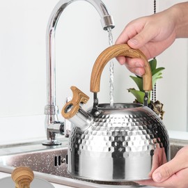 Tea Kettle, Rustproof Whistling Tea Kettle, Food Grade Stainless Steel Stove Top Tea Kettle, Even Heating Whistling Kettle Teapot with Anti-Scald Handle for Kitchens Gas Stove Induction Cooker(2L)