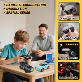 Small RC Drift Car for Boys Kids Adults, 1/64 Scale Desktop Remote Control Car with LED Lights, 4 * 4 Desk Drifting Cars for Race, Hobby Gifts and Toys (Black Concept Model)