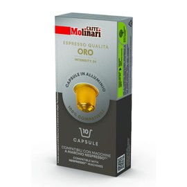 Molinari Oro Espresso Capsule Aluminum compatible with *Nespresso Machines Imported from Italy 40 Count